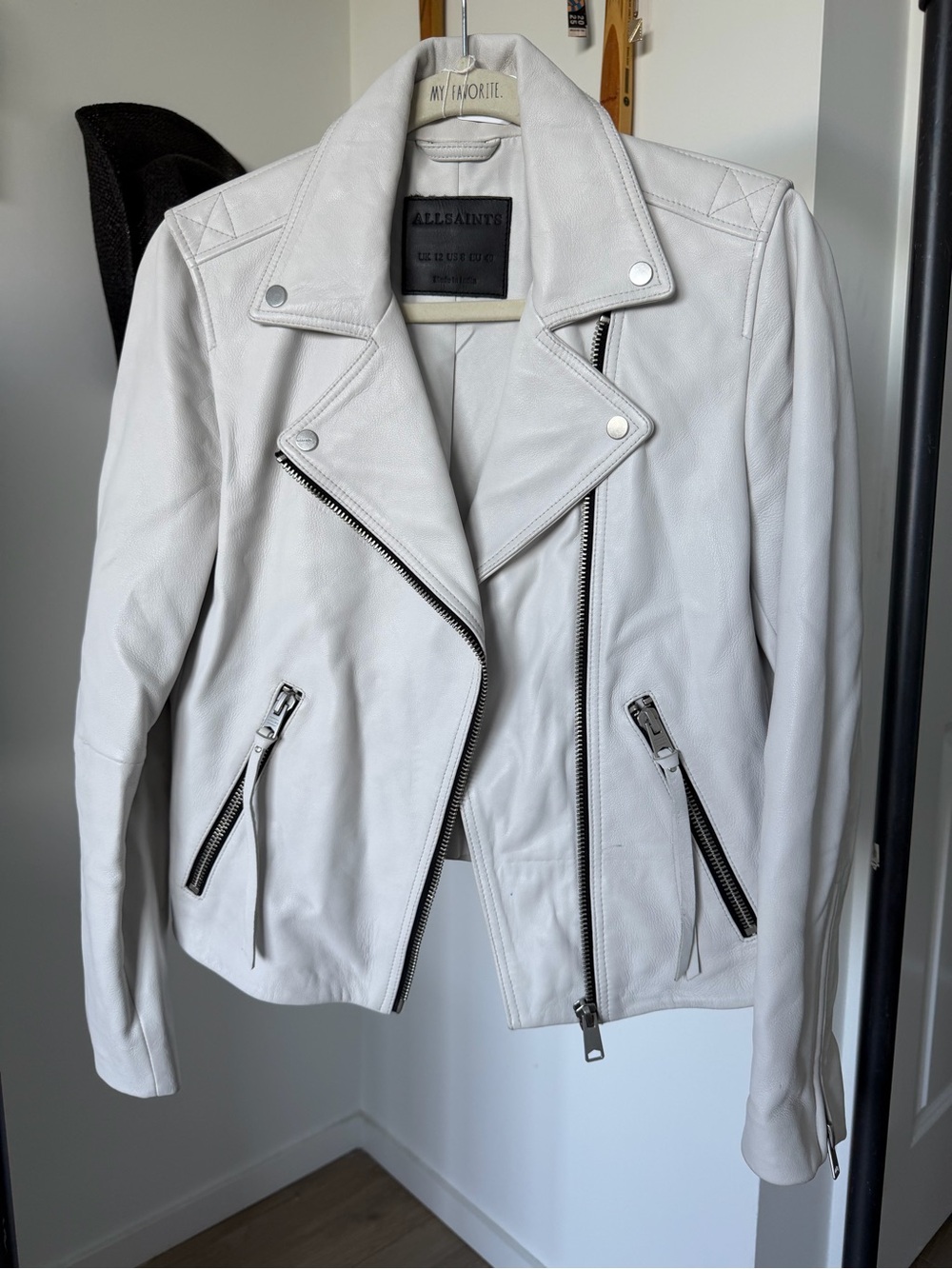All Saints Women's White Leather Moto Jacket